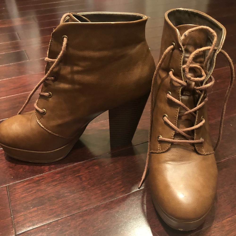 Brown leather booties